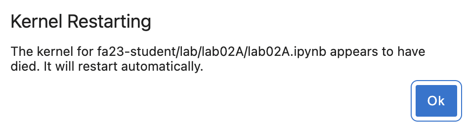 Screenshot of dead kernel messaging